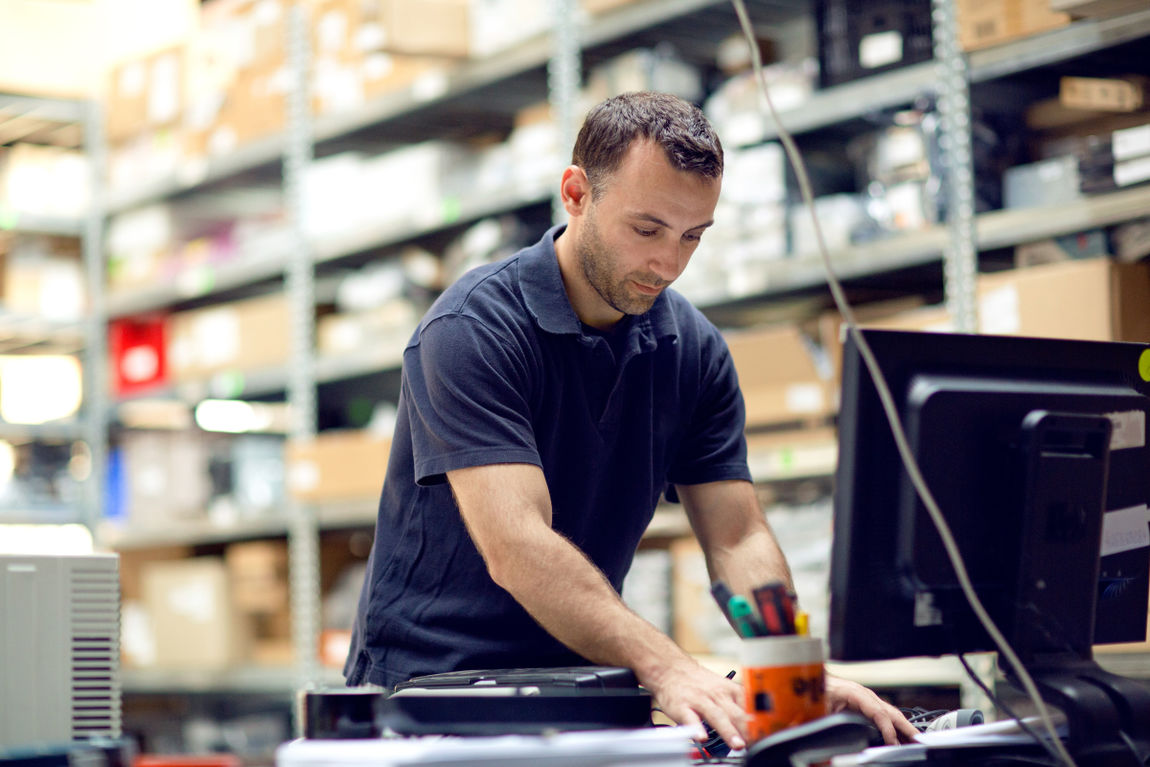 storage worker using computer