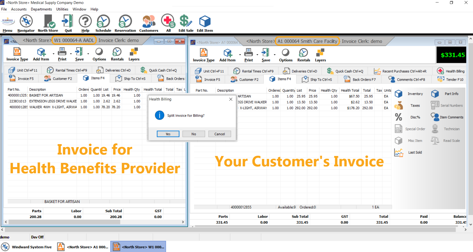 Split billing invoices for provider and customer