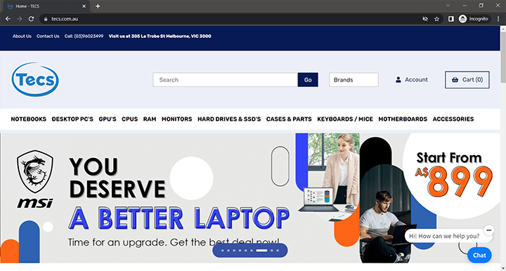 screenshot of tecs.com.au website