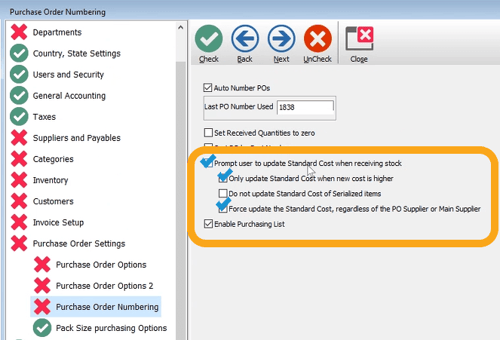 update-standard-cost-setting