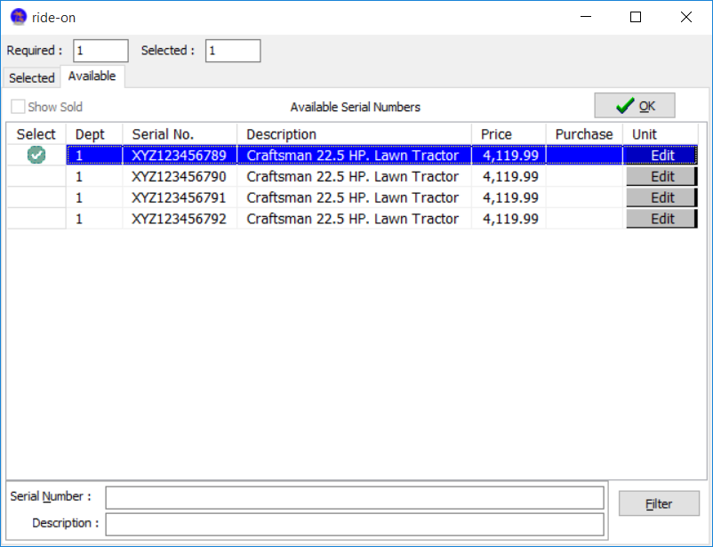 Serial Number Selling