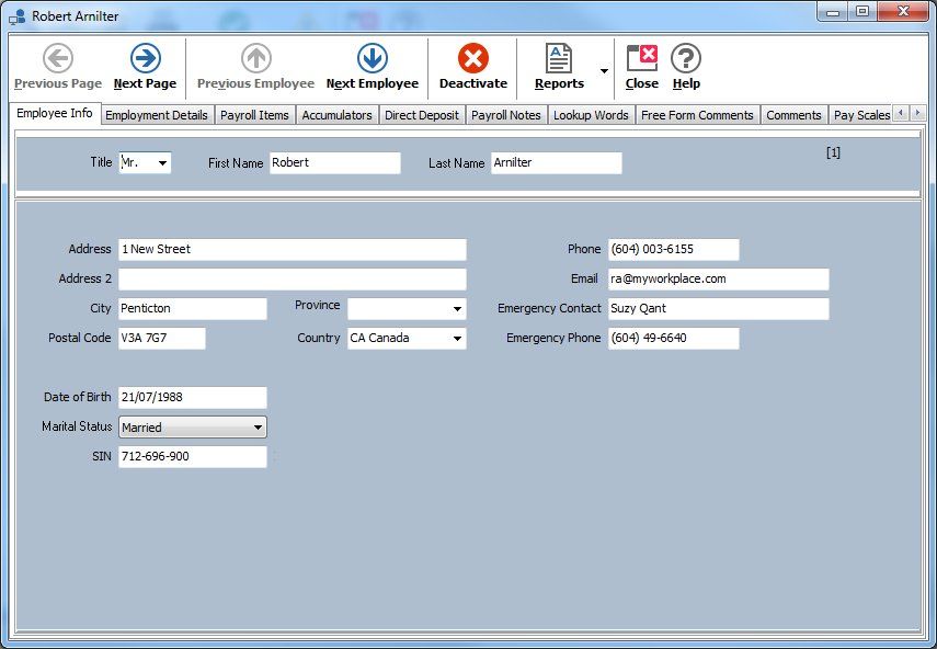 Access individual employee payroll info using our simple tabbed menu system