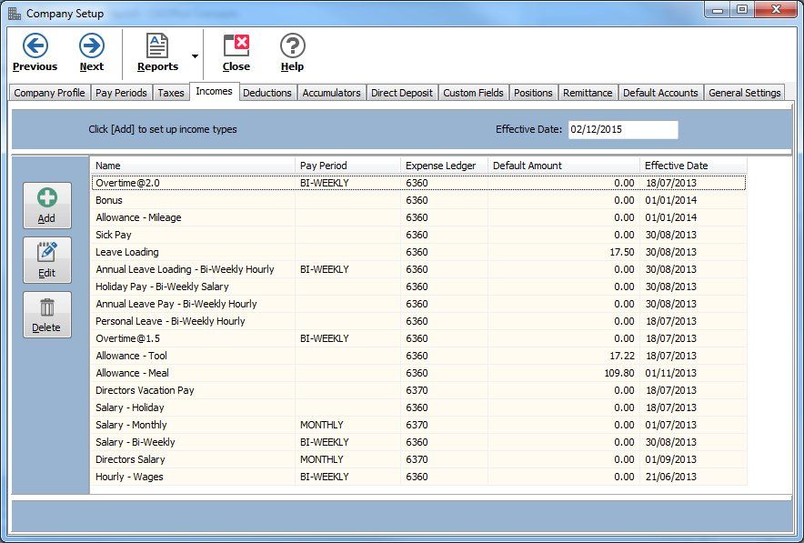 Company-wide payroll details can be set from the Company Setup screen